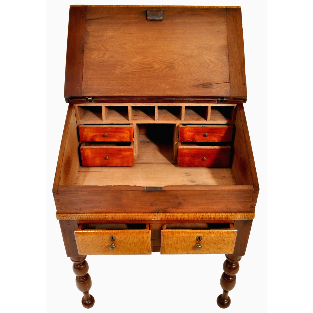 Antique Cherry and Tiger Maple New England Plantation Sheraton Desk/Secretary, circa 1820