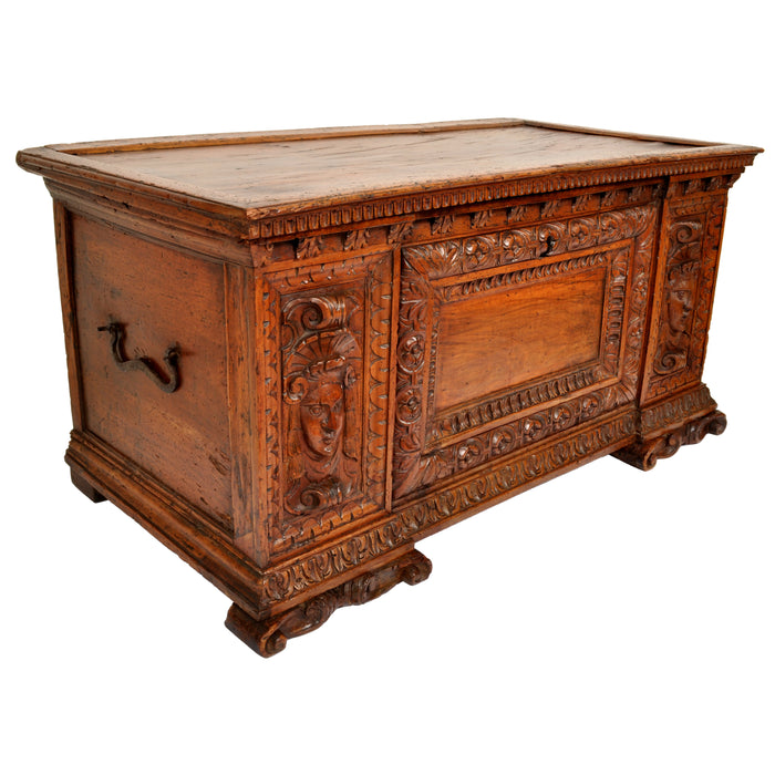 Antique 17th Century Italian Baroque Carved Walnut Cassone / Coffer / Chest, circa 1680