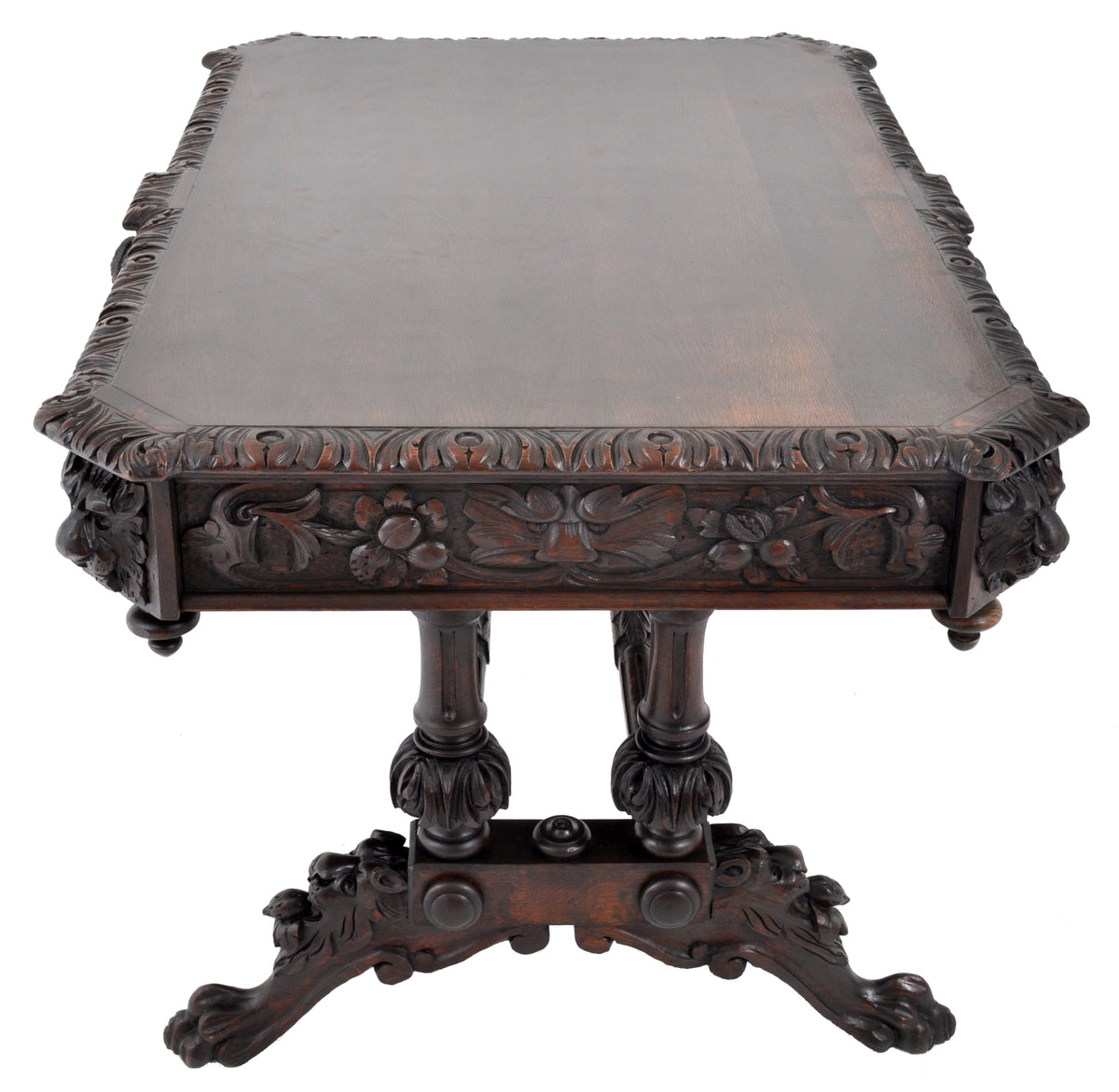 Antique 19th Century French Carved Oak Library Table, Circa 1860