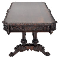 Antique 19th Century French Carved Oak Library Table, Circa 1860
