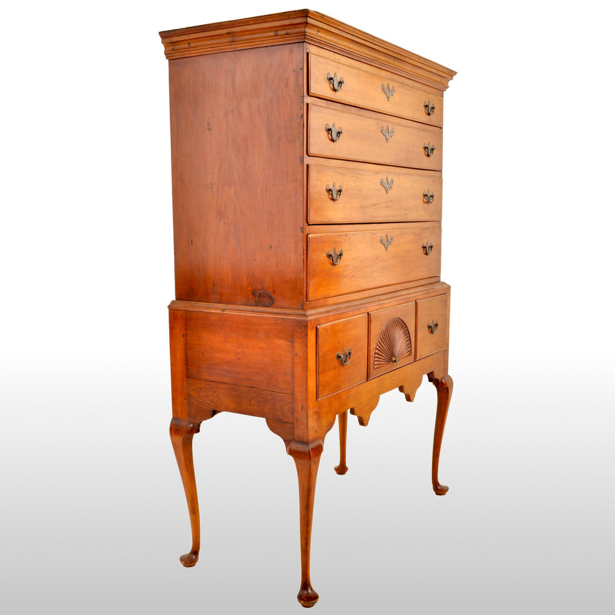 Antique American Queen Anne Connecticut Maple Highboy Chest On Stand, circa 1760