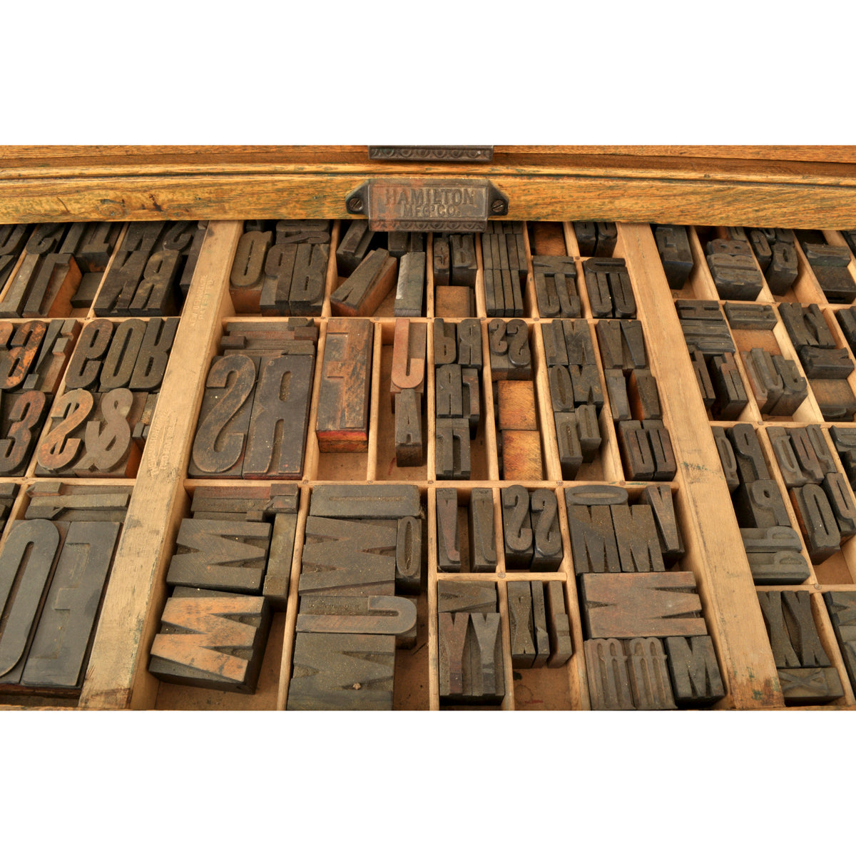 Antique American Oak Hamilton Moveable Type Print Cabinet Flat File, Circa 1910