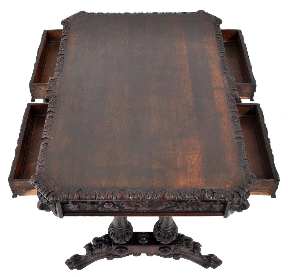 Antique 19th Century French Carved Oak Library Table, Circa 1860