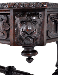 Antique 19th Century French Carved Oak Library Table, Circa 1860