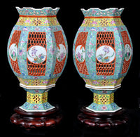 Pair of Antique Chinese Qing Dynasty Imperial Porcelain Wedding Lanterns / Vases, circa 1820