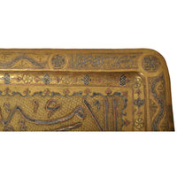 Large Antique Islamic Mamluk Revival Inlaid Silver Calligraphy Copper Tray Circa 1880