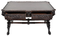 Antique 19th Century French Carved Oak Library Table, Circa 1860