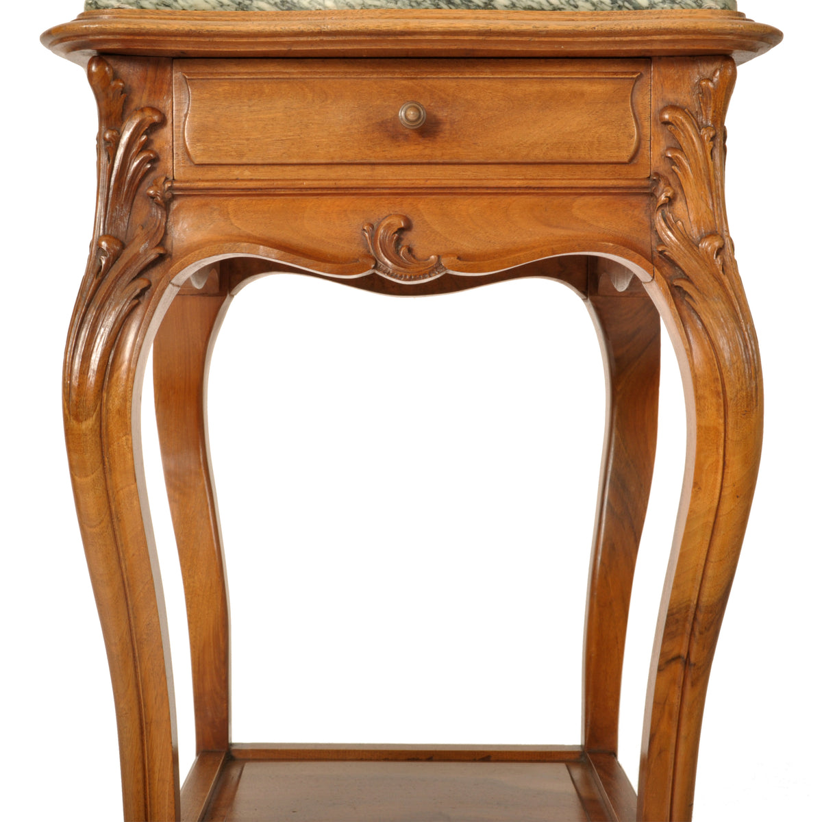 Antique French Provincial Art Nouveau Walnut & Marble Nightstand Side Table circa 1900