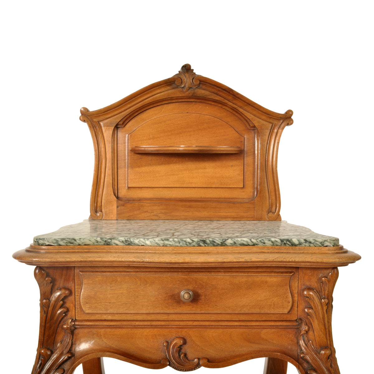 Antique French Provincial Art Nouveau Walnut & Marble Nightstand Side Table circa 1900
