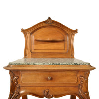 Antique French Provincial Art Nouveau Walnut & Marble Nightstand Side Table circa 1900