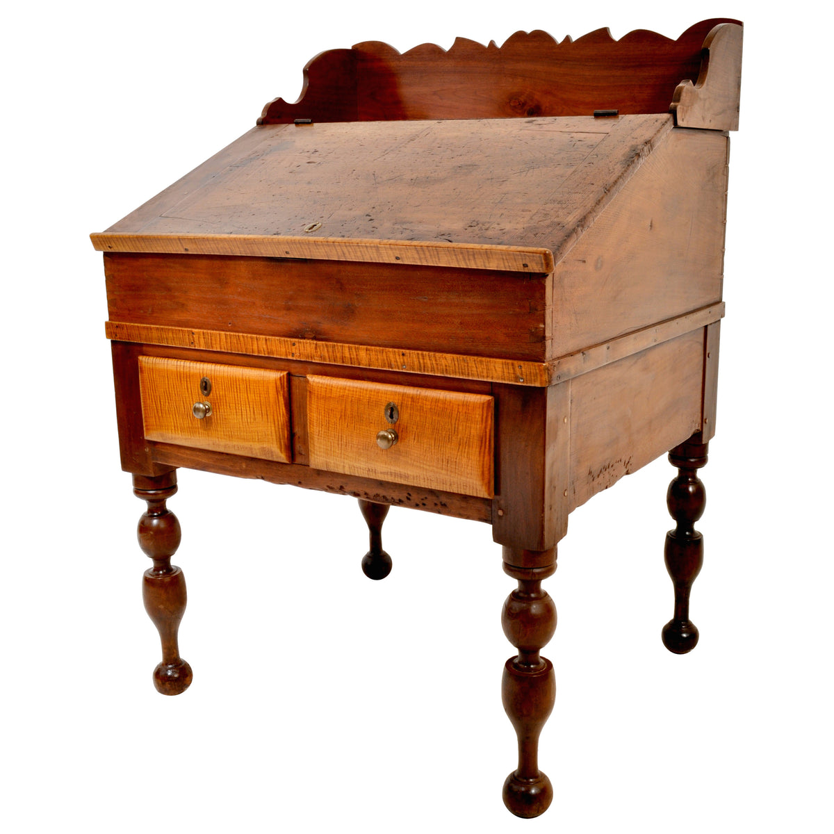 Antique Cherry and Tiger Maple New England Plantation Sheraton Desk/Secretary, circa 1820