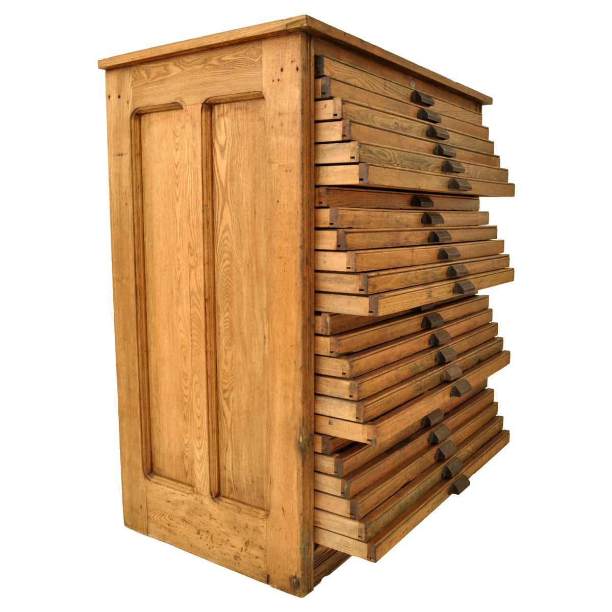 Antique American Oak Hamilton Moveable Type Print Cabinet Flat File, Circa 1910