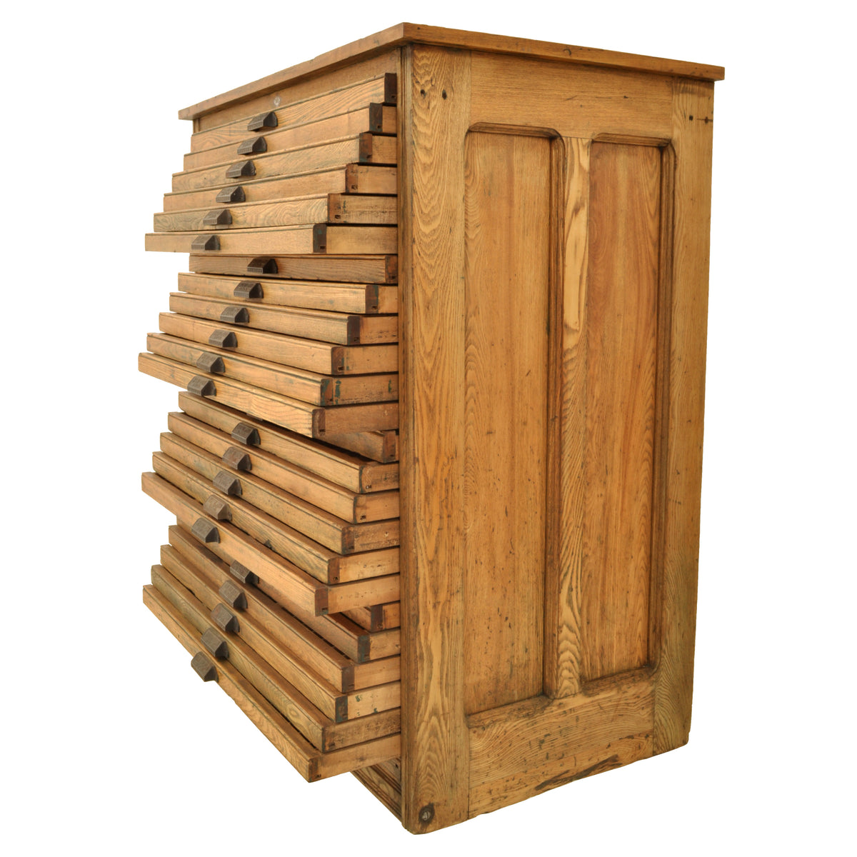Antique American Oak Hamilton Moveable Type Print Cabinet Flat File, Circa 1910