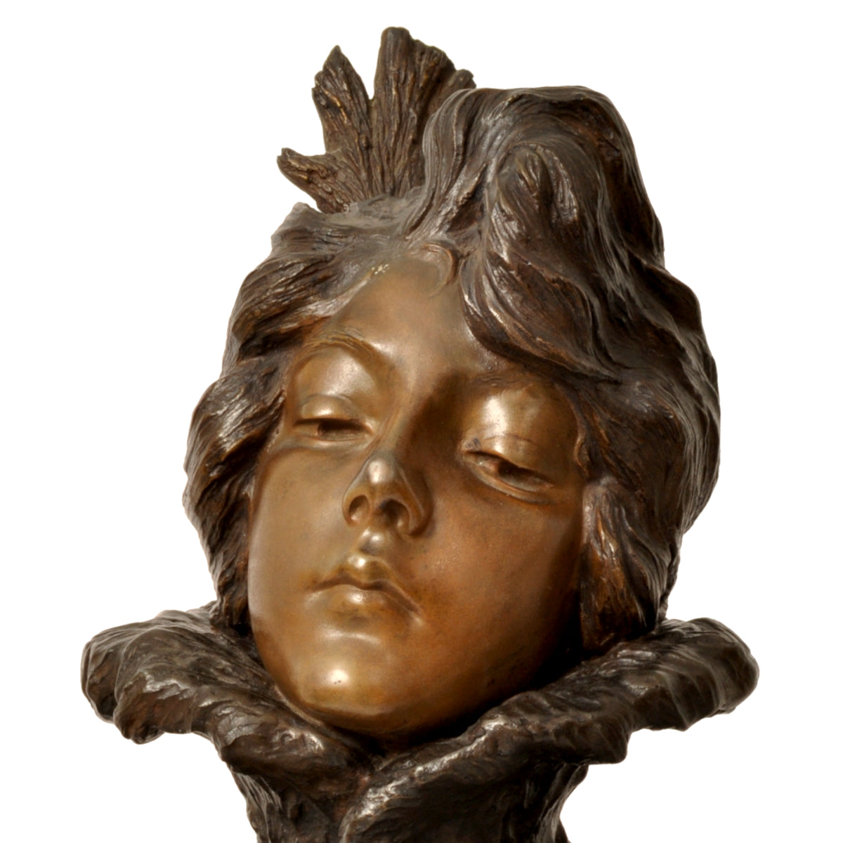 Antique French Art Nouveau Bronze Female Bust Sculpture "1897" Emanuel Villanis