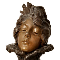 Antique French Art Nouveau Bronze Female Bust Sculpture "1897" Emanuel Villanis
