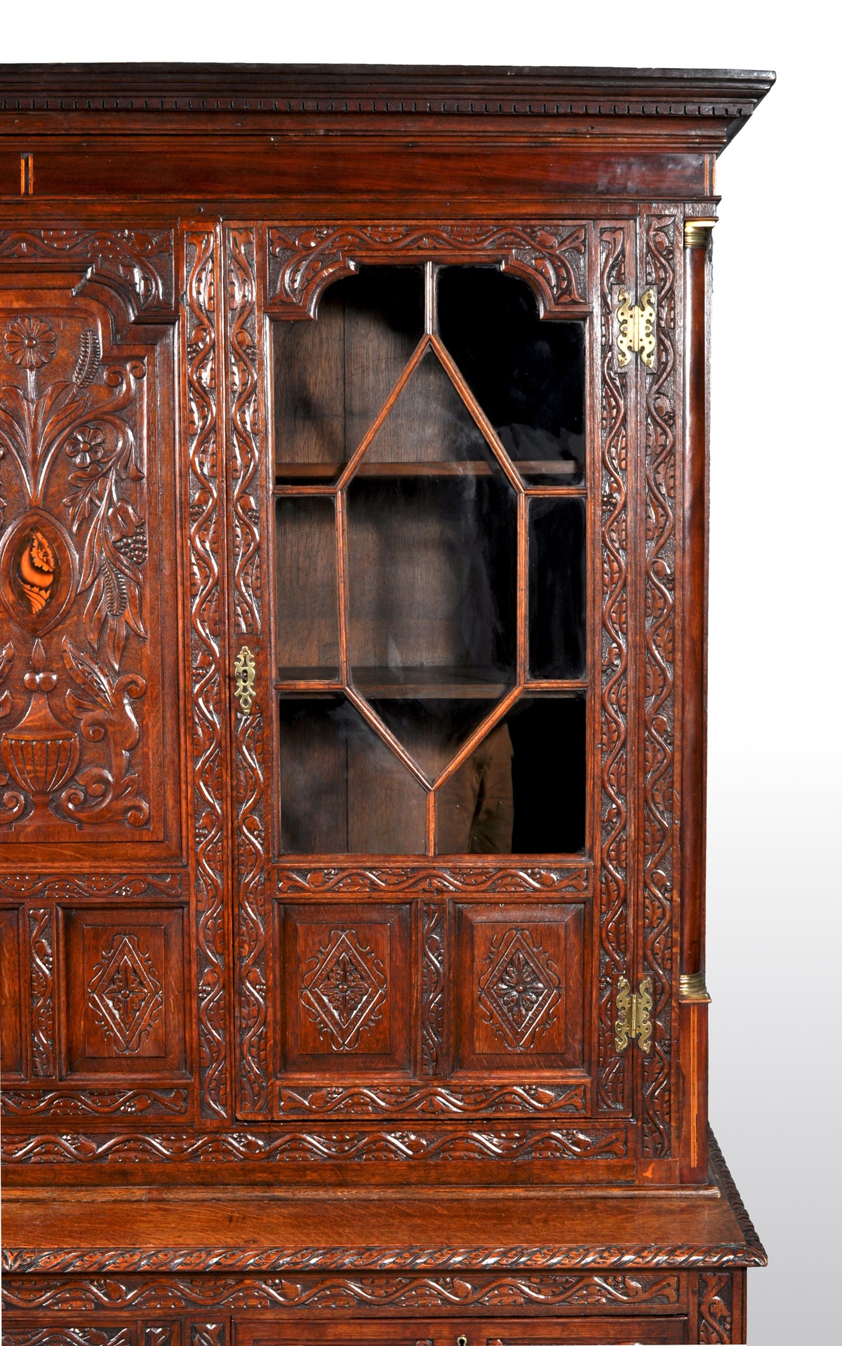 Antique English Georgian Carved Oak Bookcase / Cupboard / Dresser, circa 1750