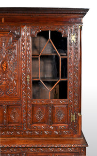 Antique English Georgian Carved Oak Bookcase / Cupboard / Dresser, circa 1750