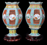 Pair of Antique Chinese Qing Dynasty Imperial Porcelain Wedding Lanterns / Vases, circa 1820