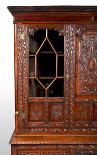 Antique English Georgian Carved Oak Bookcase / Cupboard / Dresser, circa 1750