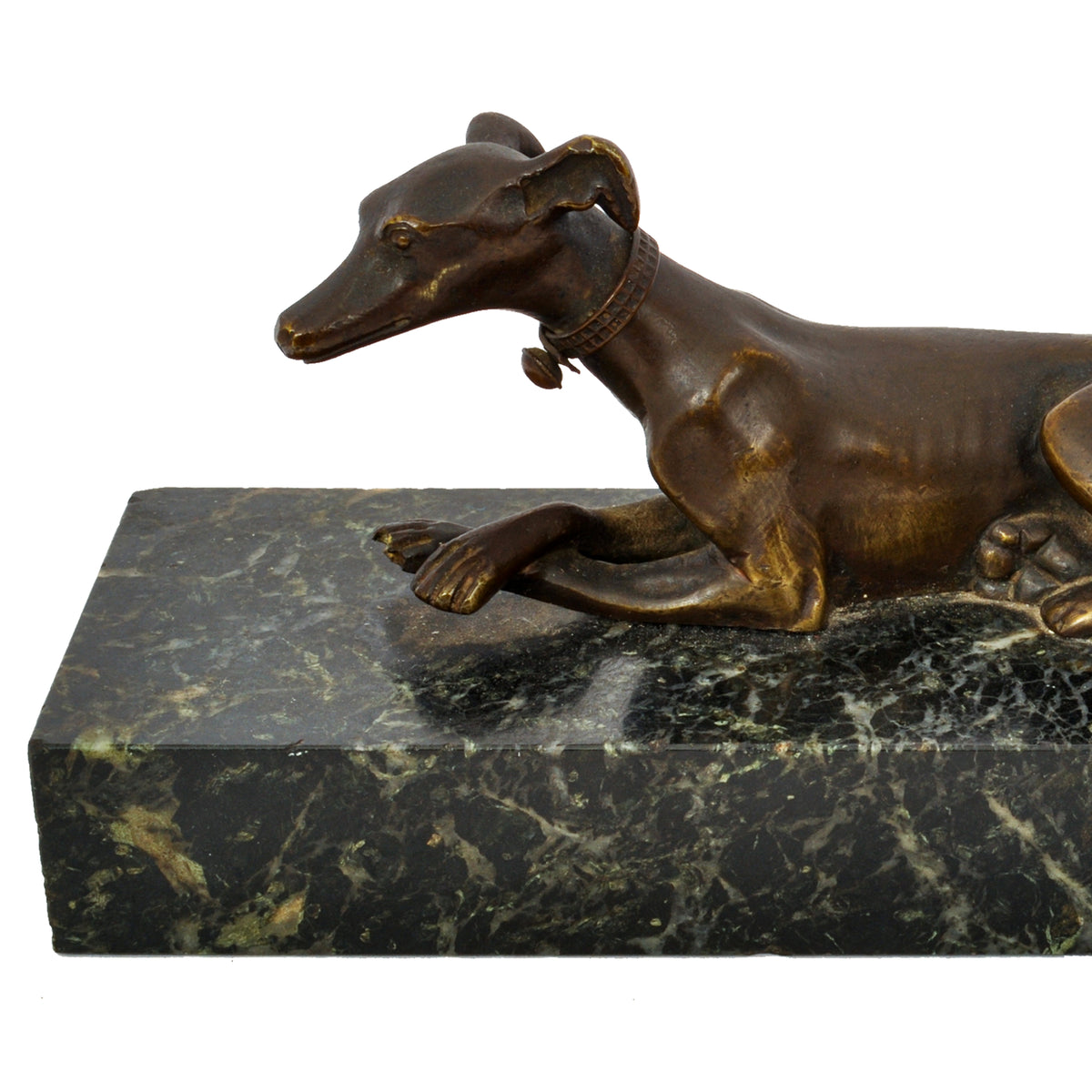 Antique French Animalier Bronze Marble Greyhound Sculpture Desk Paperweight Circa 1900