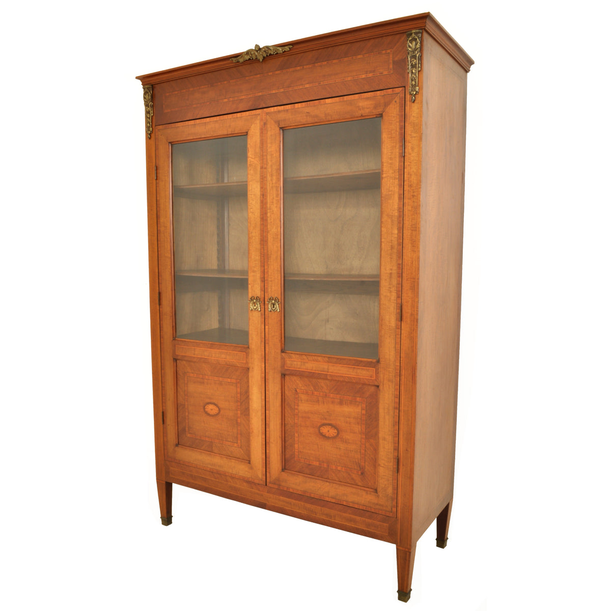Antique French Louis XVI Marquetry Walnut Ormolu Bibliotheque / Bookcase, circa 1880