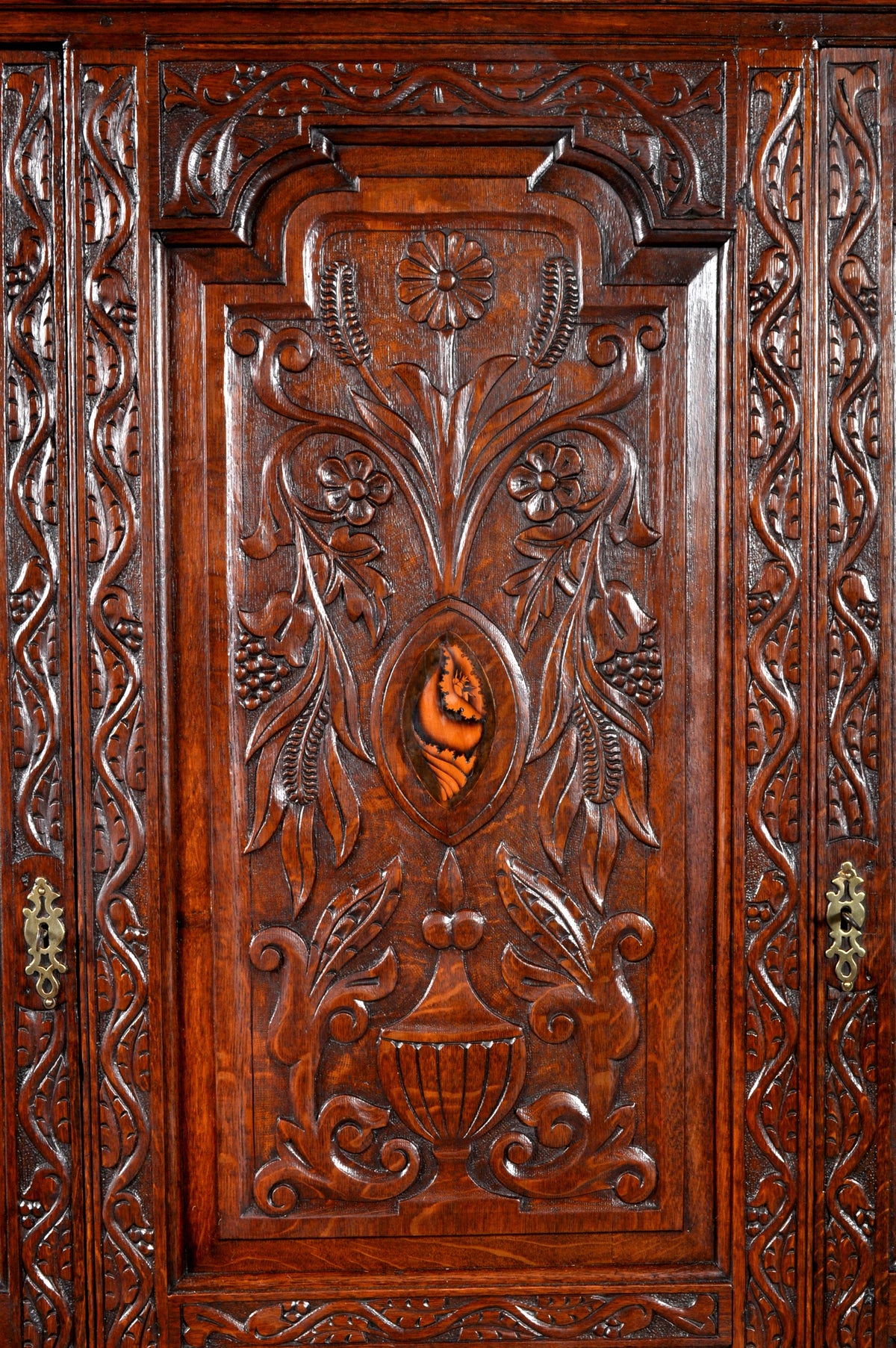 Antique English Georgian Carved Oak Bookcase / Cupboard / Dresser, circa 1750