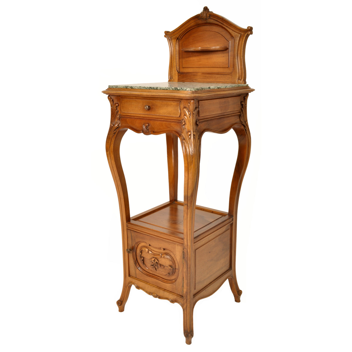 Antique French Provincial Art Nouveau Walnut & Marble Nightstand Side Table circa 1900