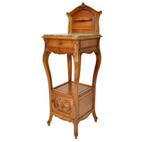 Antique French Provincial Art Nouveau Walnut & Marble Nightstand Side Table circa 1900