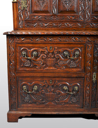 Antique English Georgian Carved Oak Bookcase / Cupboard / Dresser, circa 1750