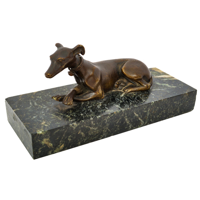 Antique French Animalier Bronze Marble Greyhound Sculpture Desk Paperweight Circa 1900