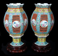 Pair of Antique Chinese Qing Dynasty Imperial Porcelain Wedding Lanterns / Vases, circa 1820