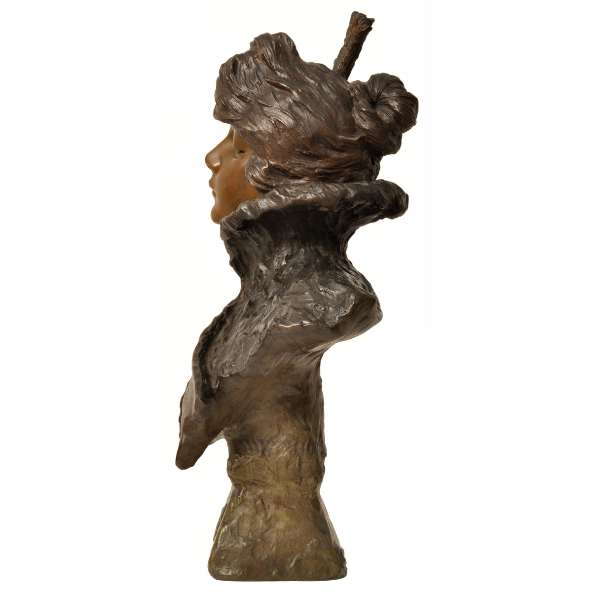 Antique French Art Nouveau Bronze Female Bust Sculpture "1897" Emanuel Villanis
