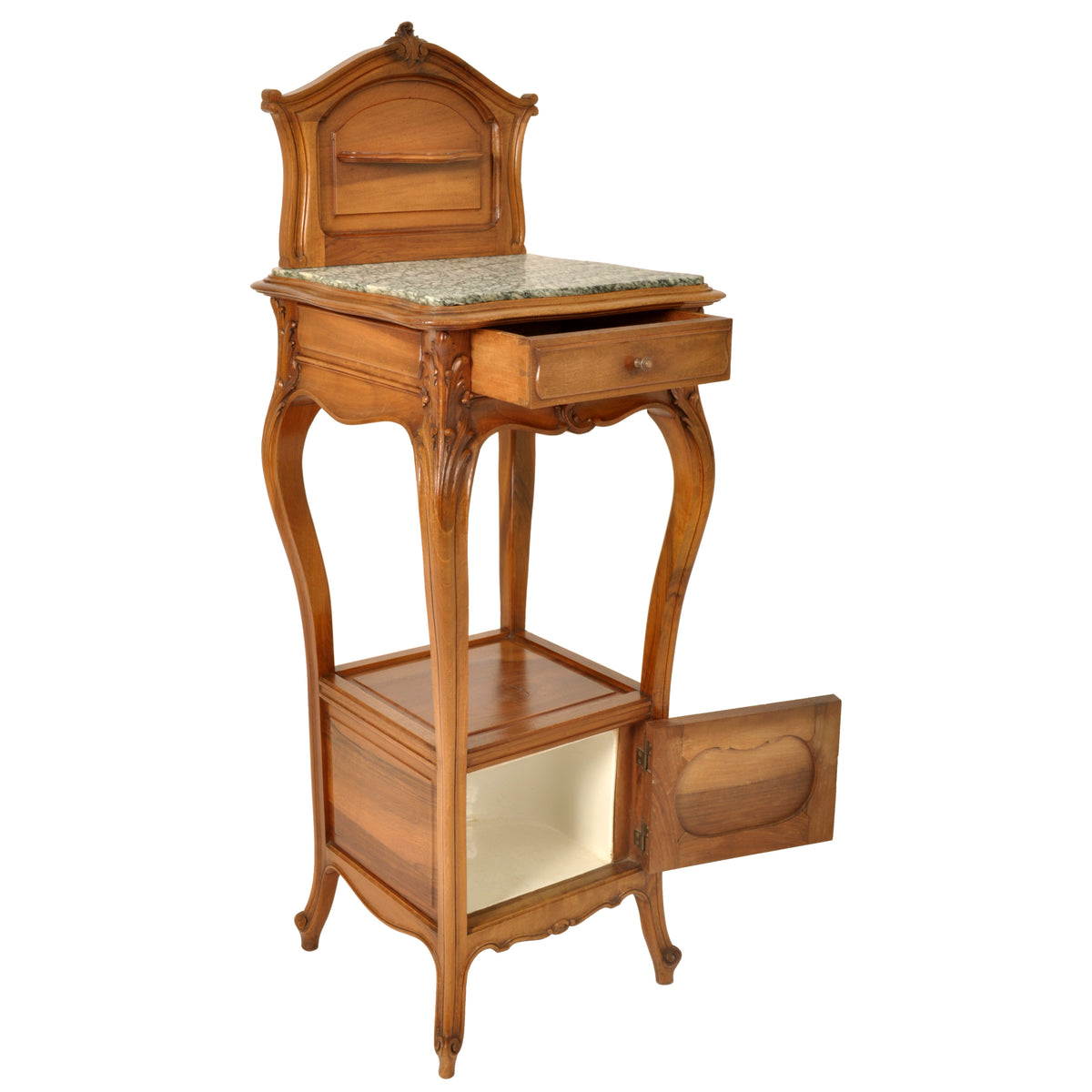 Antique French Provincial Art Nouveau Walnut & Marble Nightstand Side Table circa 1900