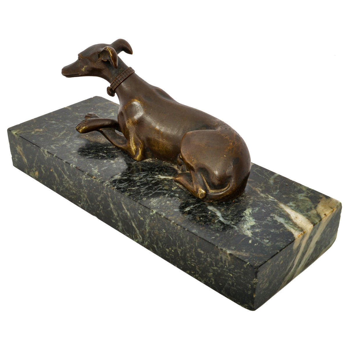 Antique French Animalier Bronze Marble Greyhound Sculpture Desk Paperweight Circa 1900