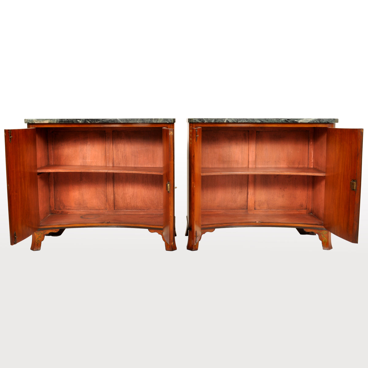 Pair of Antique Marble Top Painted Adam Revival Satinwood Commodes / Cabinets, circa 1880