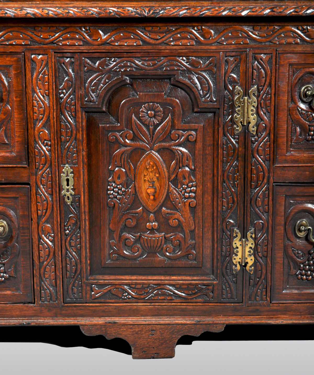 Antique English Georgian Carved Oak Bookcase / Cupboard / Dresser, circa 1750