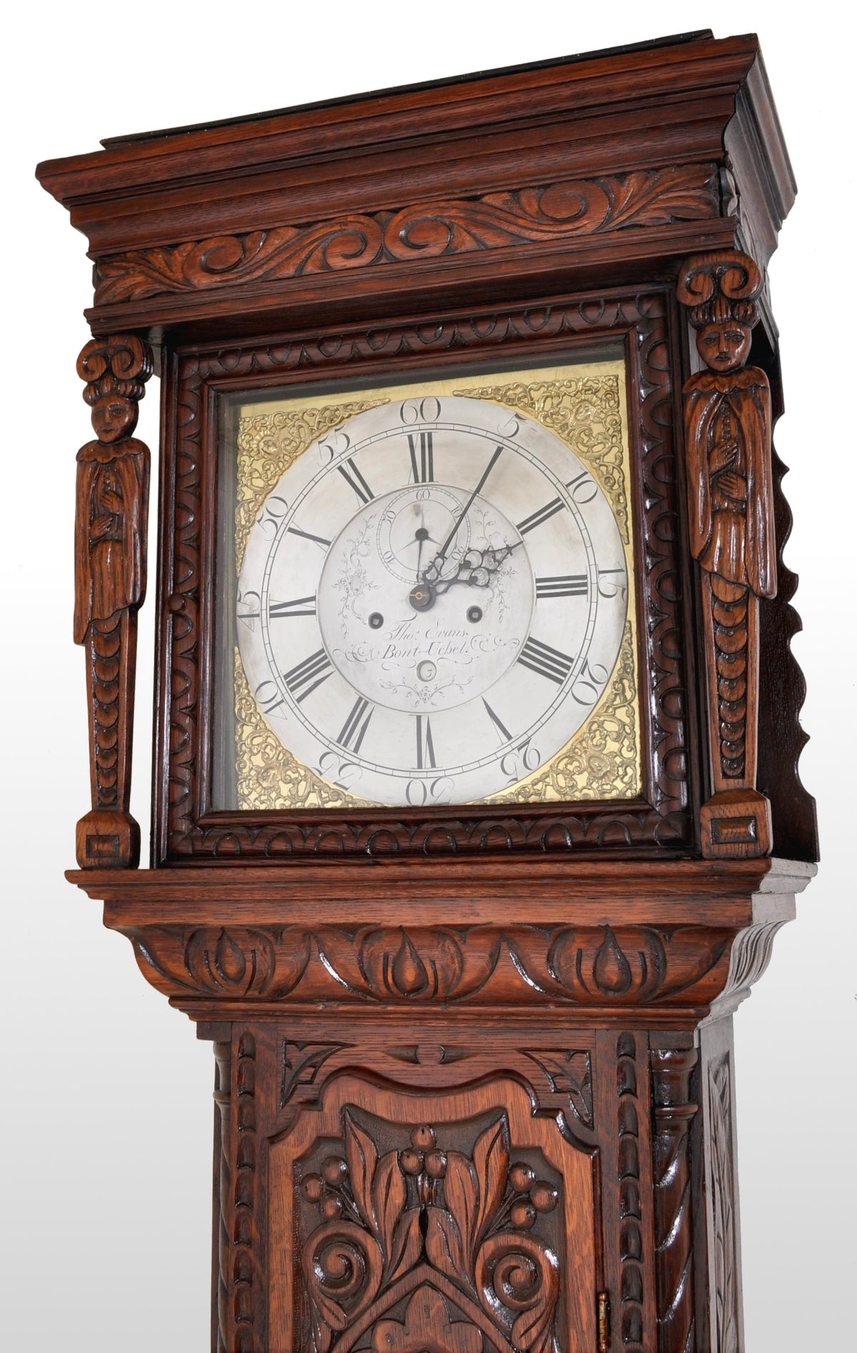 Antique Welsh Carved Oak 8-Day Longcase/Grandfather Clock by Thomas Evans, circa 1770