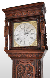 Antique Welsh Carved Oak 8-Day Longcase/Grandfather Clock by Thomas Evans, circa 1770