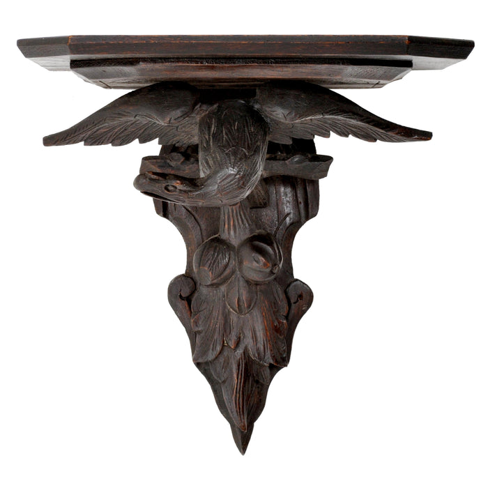 Antique Carved Black Forest Swiss German Walnut Eagle Wall Bracket, Circa 1875