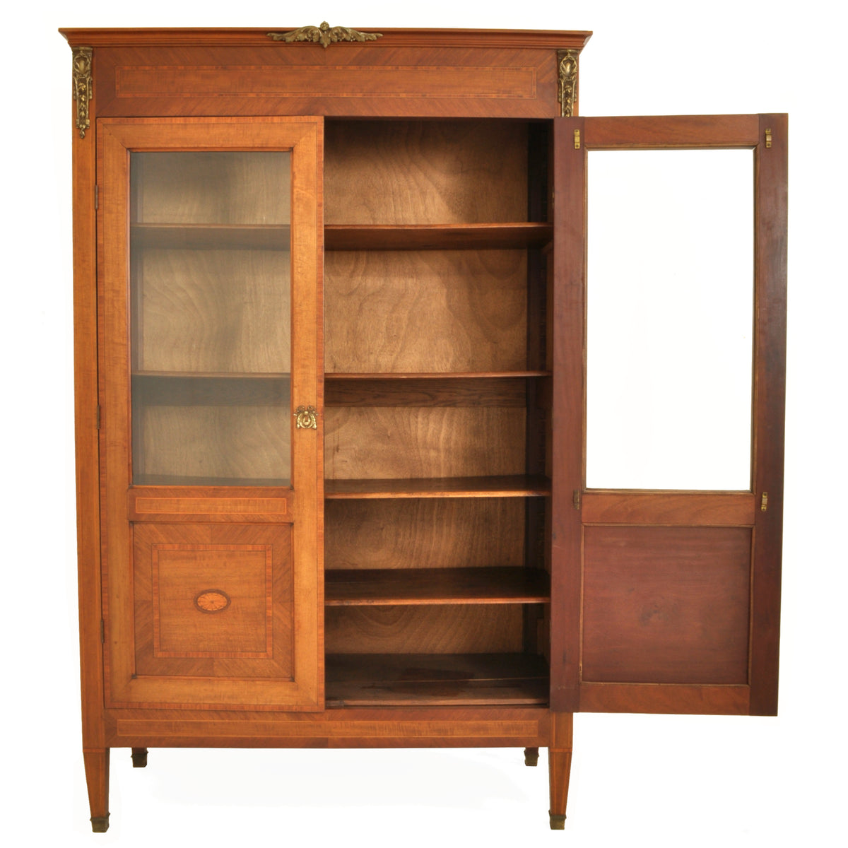 Antique French Louis XVI Marquetry Walnut Ormolu Bibliotheque / Bookcase, circa 1880