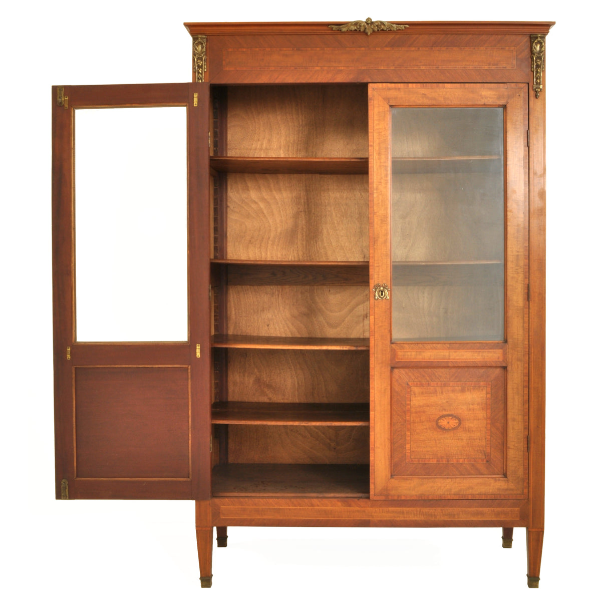 Antique French Louis XVI Marquetry Walnut Ormolu Bibliotheque / Bookcase, circa 1880