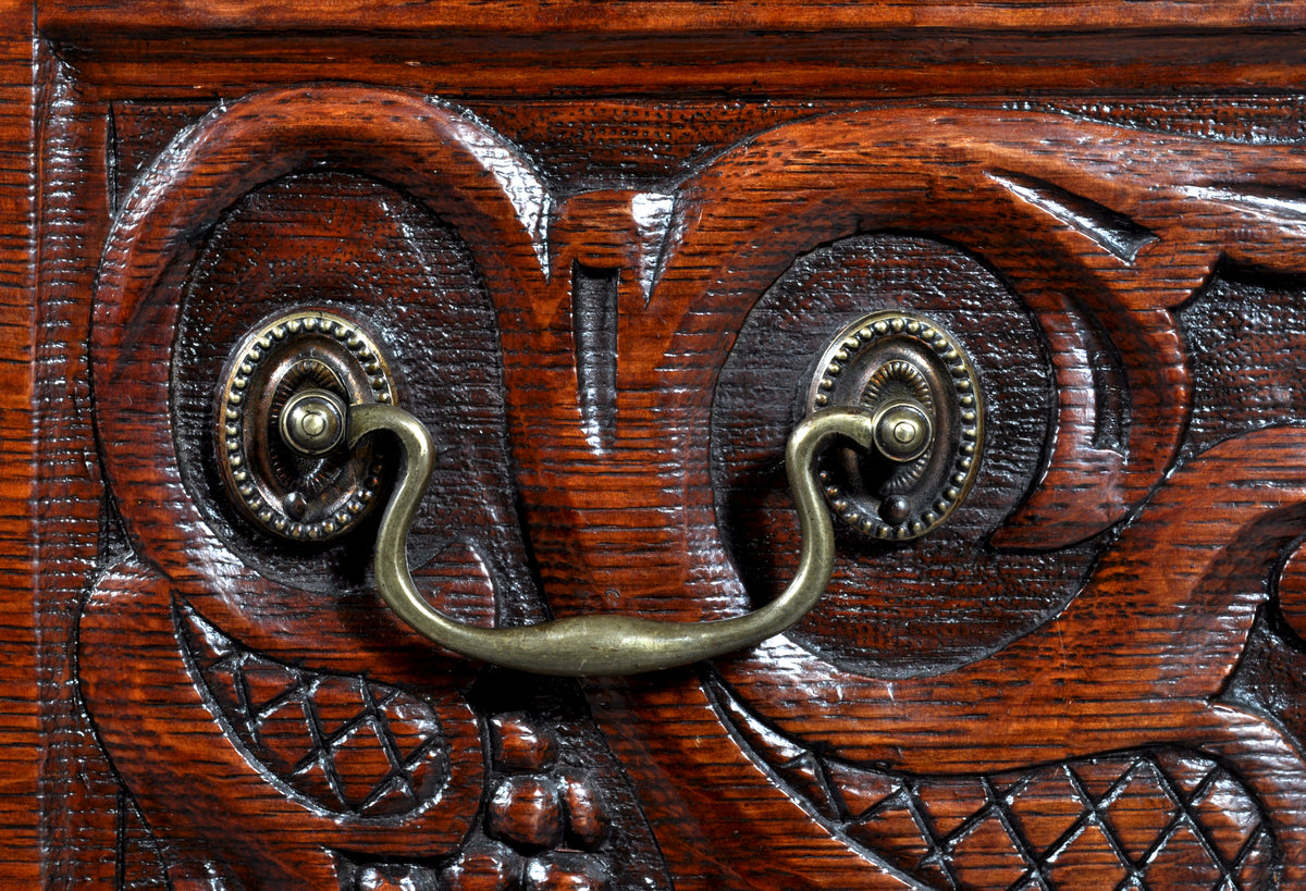 Antique English Georgian Carved Oak Bookcase / Cupboard / Dresser, circa 1750