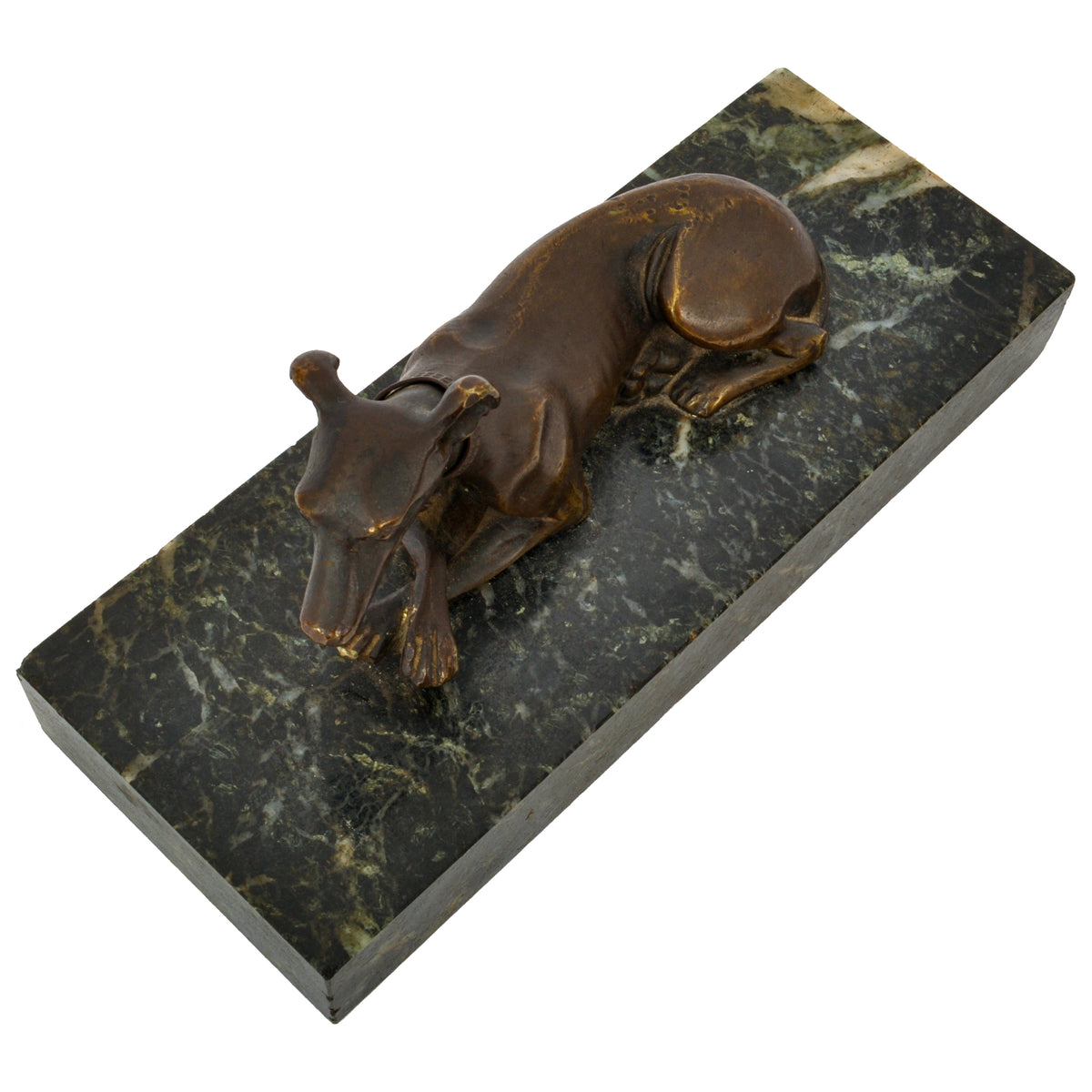 Antique French Animalier Bronze Marble Greyhound Sculpture Desk Paperweight Circa 1900