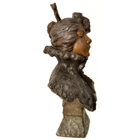 Antique French Art Nouveau Bronze Female Bust Sculpture "1897" Emanuel Villanis