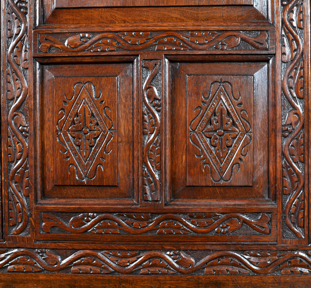 Antique English Georgian Carved Oak Bookcase / Cupboard / Dresser, circa 1750