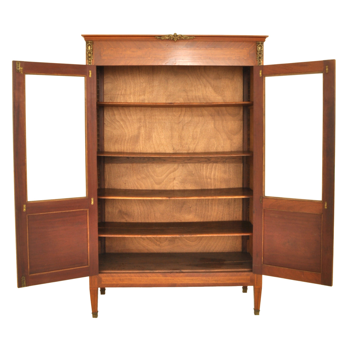 Antique French Louis XVI Marquetry Walnut Ormolu Bibliotheque / Bookcase, circa 1880