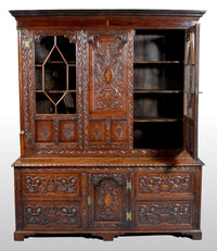Antique English Georgian Carved Oak Bookcase / Cupboard / Dresser, circa 1750