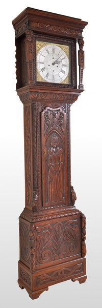 Antique Welsh Carved Oak 8-Day Longcase/Grandfather Clock by Thomas Evans, circa 1770