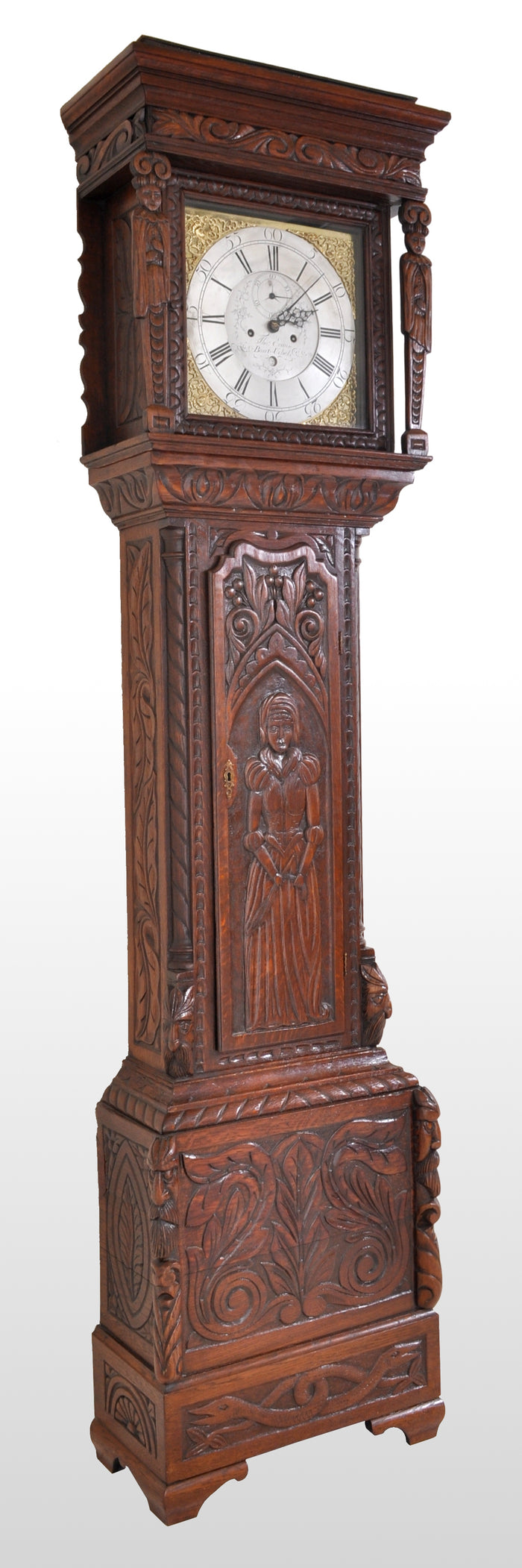 Antique Welsh Carved Oak 8-Day Longcase/Grandfather Clock by Thomas Evans, circa 1770
