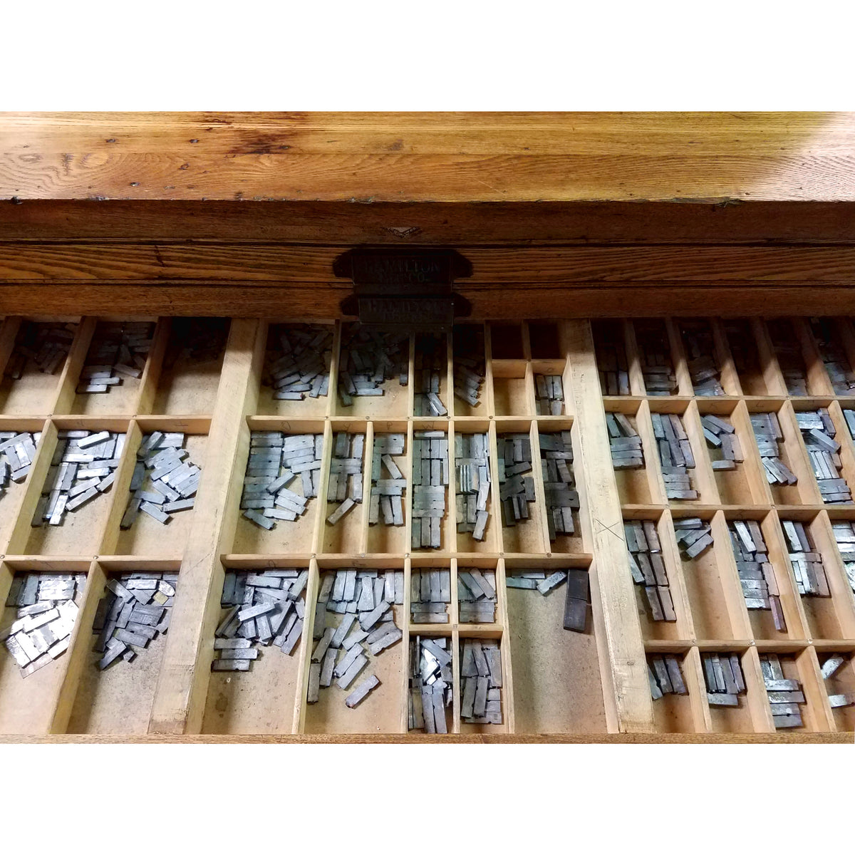 Antique American Oak Hamilton Moveable Type Print Cabinet Flat File, Circa 1910